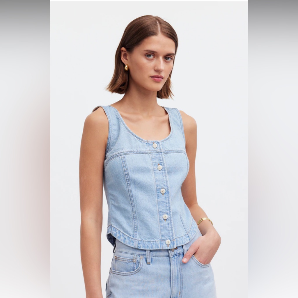 Madewell Light Blue Denim Button-Front Tank Top